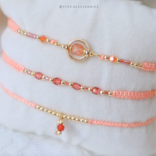 將圖片載入圖庫檢視器 H754 金草莓 Peach Hand strap set / piece with Square Natural stone and glass beads &lt; 3 styles &gt;
