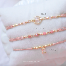 將圖片載入圖庫檢視器 H755 紛紅晶 Pink Hand strap set / piece with Square Natural stone and glass beads &lt; 3 styles &gt;
