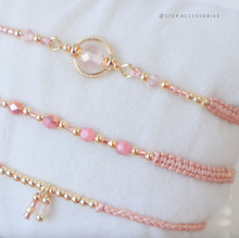 將圖片載入圖庫檢視器 H755 紛紅晶 Pink Hand strap set / piece with Square Natural stone and glass beads &lt; 3 styles &gt;

