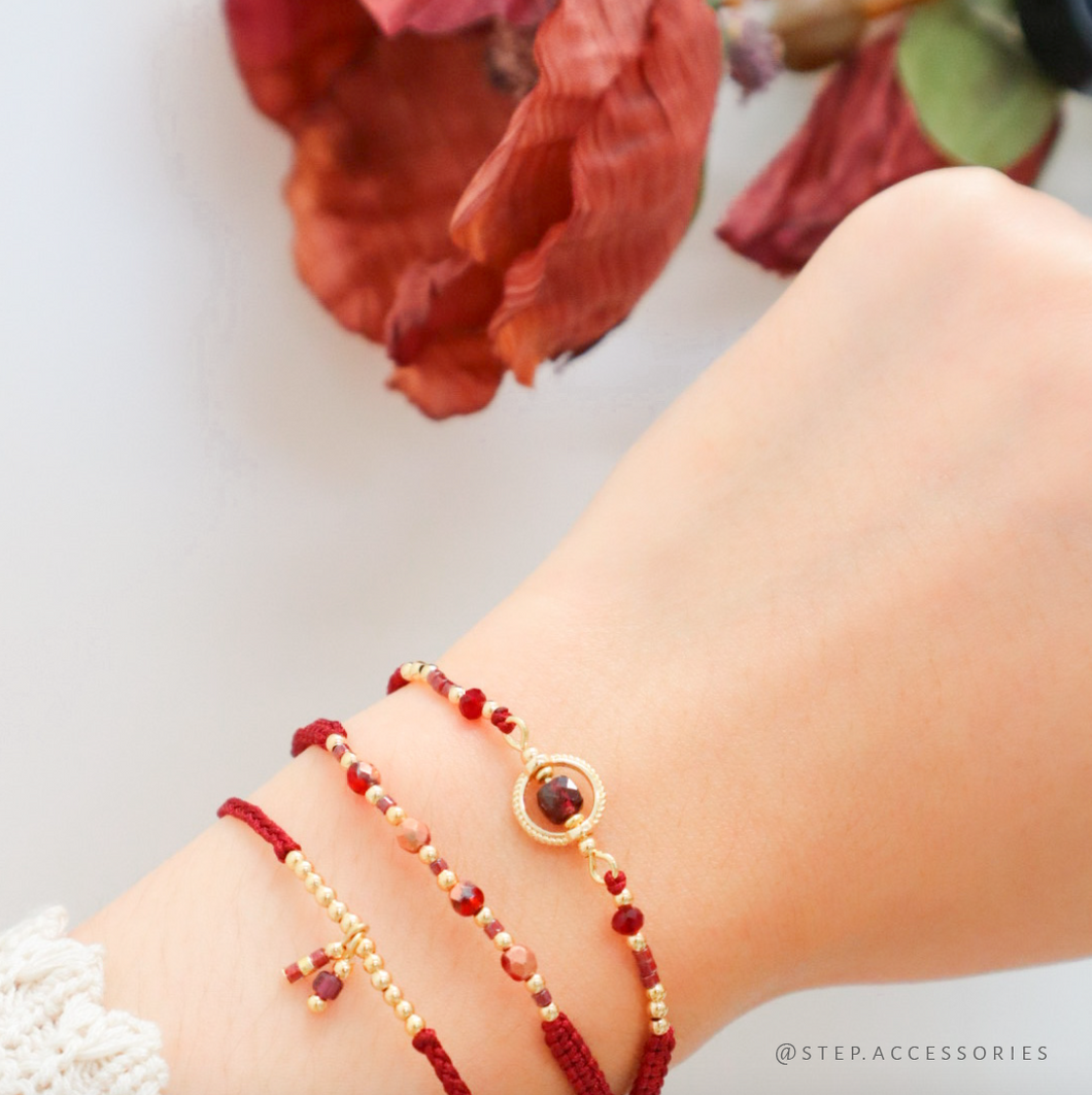 H753 石榴石 Red Hand strap set / piece with Square Natural stone and glass beads < 3 styles >