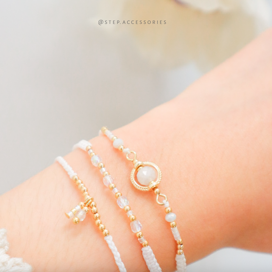 H751 月亮石 White Hand strap set / piece with Square Natural stone and glass beads < 3 styles >