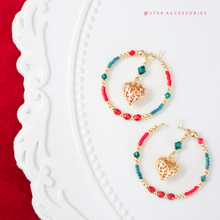 將圖片載入圖庫檢視器 S309- 2 ways Christmas Heart ear hoop with Czech glass beads &amp; Swarovski
