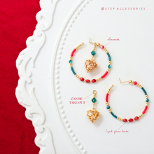 將圖片載入圖庫檢視器 S309- 2 ways Christmas Heart ear hoop with Czech glass beads &amp; Swarovski
