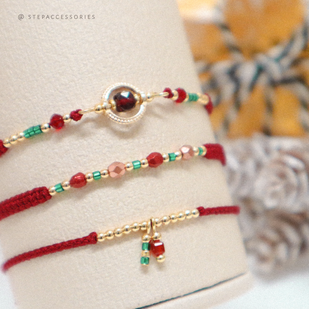 Christmas Handstrap set/piece with Natural stone and glass beads <3 styles>