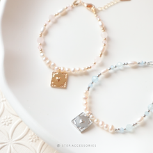 將圖片載入圖庫檢視器 Heart gold medal Bracelet with freshwater pearls and natural stone &lt;2 colors&gt;
