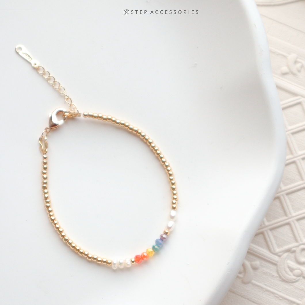 Rainbow Bracelet with Freshwater pearls and glass beads <3 styles>