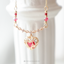 將圖片載入圖庫檢視器 3D Zircon Rose red Heart Necklace with Swarovski
