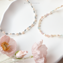將圖片載入圖庫檢視器 Japanese glass beads flower Choker with Freshwater pearls &lt; Gold / Silver &gt;
