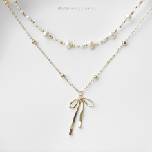 將圖片載入圖庫檢視器 Ribbon Necklace &amp; Freshwater pearls choker piece / set &lt;Gold / Silver&gt;
