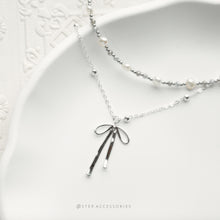 將圖片載入圖庫檢視器 Ribbon Necklace &amp; Freshwater pearls choker piece / set &lt;Gold / Silver&gt;
