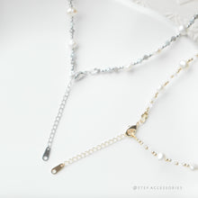 將圖片載入圖庫檢視器 Ribbon Necklace &amp; Freshwater pearls choker piece / set &lt;Gold / Silver&gt;
