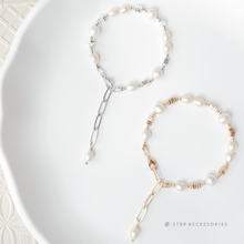 將圖片載入圖庫檢視器 Freshwater pearls Bracelet with gold / silver chain &lt; Gold / Silver &gt;
