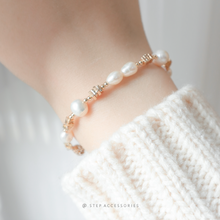 將圖片載入圖庫檢視器 Freshwater pearls Bracelet with gold / silver chain &lt; Gold / Silver &gt;
