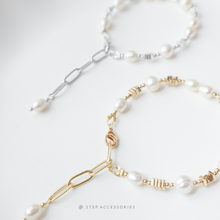 將圖片載入圖庫檢視器 Freshwater pearls Bracelet with gold / silver chain &lt; Gold / Silver &gt;
