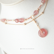 將圖片載入圖庫檢視器 Peace Buckle Choker with Natural stone and freshwater pearls &lt;草莓晶&gt;
