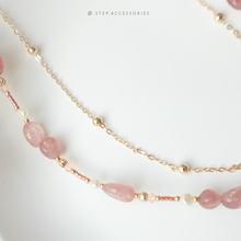 將圖片載入圖庫檢視器 Peace Buckle Choker with Natural stone and freshwater pearls &lt;草莓晶&gt;
