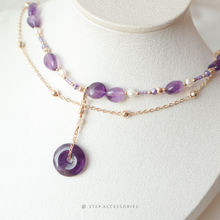 將圖片載入圖庫檢視器 Peace Buckle Choker with Natural stone and freshwater pearls &lt;紫水晶&gt;
