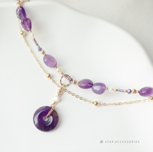 將圖片載入圖庫檢視器 Peace Buckle Choker with Natural stone and freshwater pearls &lt;紫水晶&gt;

