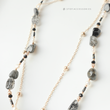 將圖片載入圖庫檢視器 Peace Buckle Choker with Natural stone and freshwater pearls &lt;黑髮晶,閃光石&gt;
