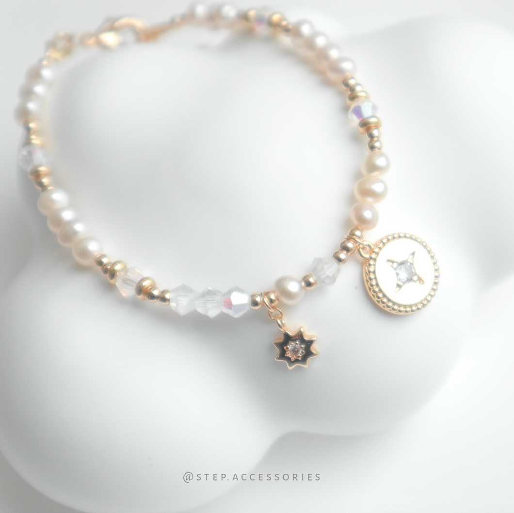 Star & Rainbow Bracelet with Freshwater pearls and glass beads<2 styles>