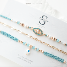 將圖片載入圖庫檢視器 H833set - Baby blue Ethnic style Handstrap set with Swarovski and glass beads
