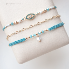 將圖片載入圖庫檢視器 H833set - Baby blue Ethnic style Handstrap set with Swarovski and glass beads
