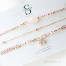 將圖片載入圖庫檢視器 H832set - Pink Ribbon Swarovski Handstrap set with Natural stone and Japanese glass beads &lt;粉紅晶&gt;
