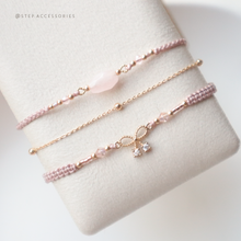 將圖片載入圖庫檢視器 H832set - Pink Ribbon Swarovski Handstrap set with Natural stone and Japanese glass beads &lt;粉紅晶&gt;
