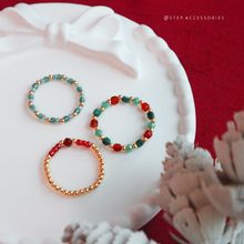 將圖片載入圖庫檢視器 F080- Christmas ring set with Natural stone and glass beads
