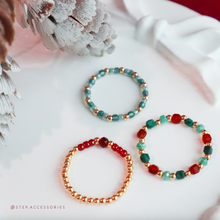 將圖片載入圖庫檢視器 F080- Christmas ring set with Natural stone and glass beads
