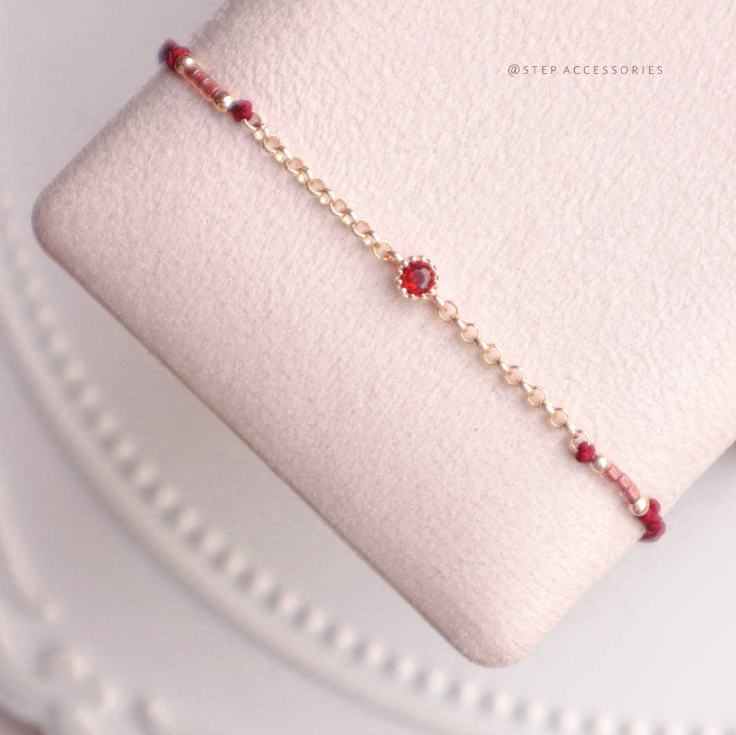Zircon Hand strap with Gold Chain and Japanese glass beads <9 colors>