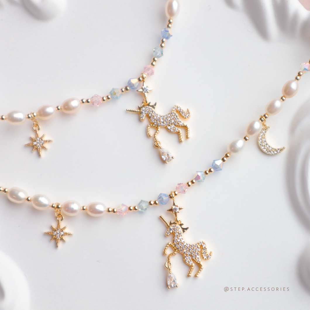 J276-Zircon Unicorn Choker with Pastel Swarovski and Freshwater pearls