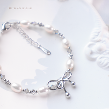 將圖片載入圖庫檢視器 Ribbon bracelet with Freshwater pearls and Swarovski &lt;2 colors&gt;
