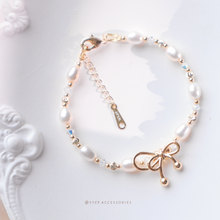 將圖片載入圖庫檢視器 Ribbon bracelet with Freshwater pearls and Swarovski &lt;2 colors&gt;

