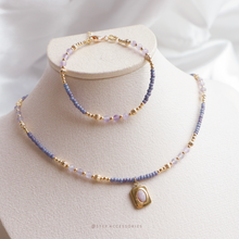 將圖片載入圖庫檢視器 **薰衣草晶**鎮定舒緩,帶來平和~Ethnic Pendant Choker with Natural stone and Japanese glass beads/Ethnic Natural stone Bracelet
