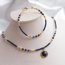 將圖片載入圖庫檢視器 **青金石**提升智慧,減輕壓力~Ethnic Pendant Choker with Natural stone and Japanese glass beads/Ethnic Natural stone Bracelet
