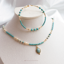 將圖片載入圖庫檢視器 **天河石,松石**帶來好運,平衡情緒~Ethnic Pendant Choker with Natural stone and Japanese glass beads/Ethnic Natural stone Bracelet
