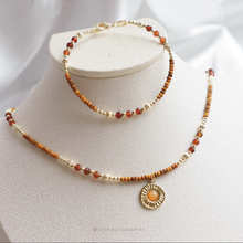 將圖片載入圖庫檢視器 **橙東陵玉,紅瑪瑙**促進血液循環~Ethnic Pendant Choker with Natural stone and Japanese glass beads/Ethnic Natural stone Bracelet
