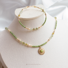 將圖片載入圖庫檢視器 **芥末石,橄欖石**增強信心與創造力~Ethnic Pendant Choker with Natural stone and Japanese glass beads/Ethnic Natural stone Bracelet
