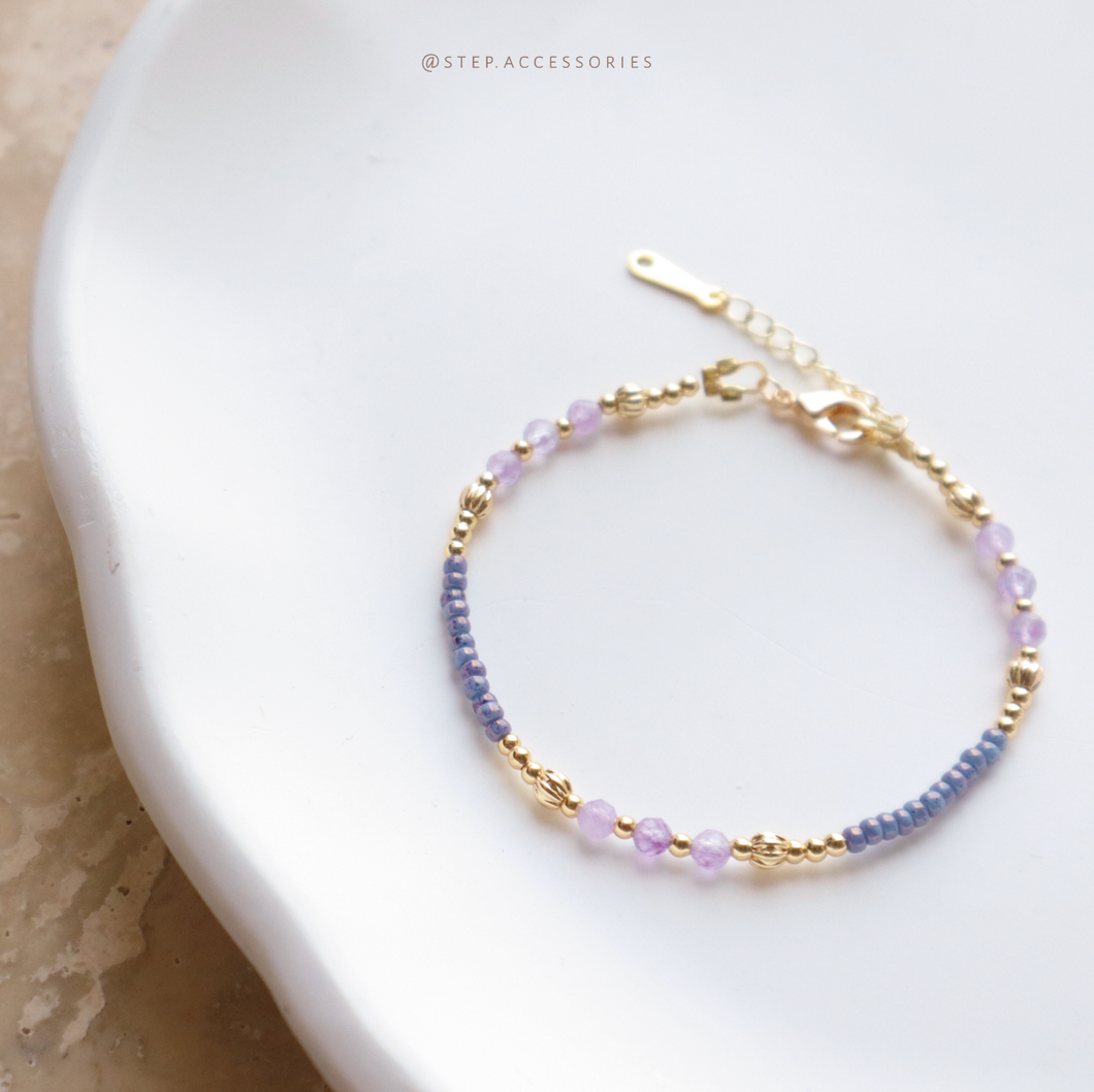 **薰衣草晶**鎮定舒緩,帶來平和~Ethnic Pendant Choker with Natural stone and Japanese glass beads/Ethnic Natural stone Bracelet