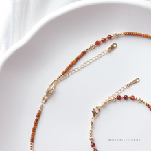將圖片載入圖庫檢視器 **橙東陵玉,紅瑪瑙**促進血液循環~Ethnic Pendant Choker with Natural stone and Japanese glass beads/Ethnic Natural stone Bracelet
