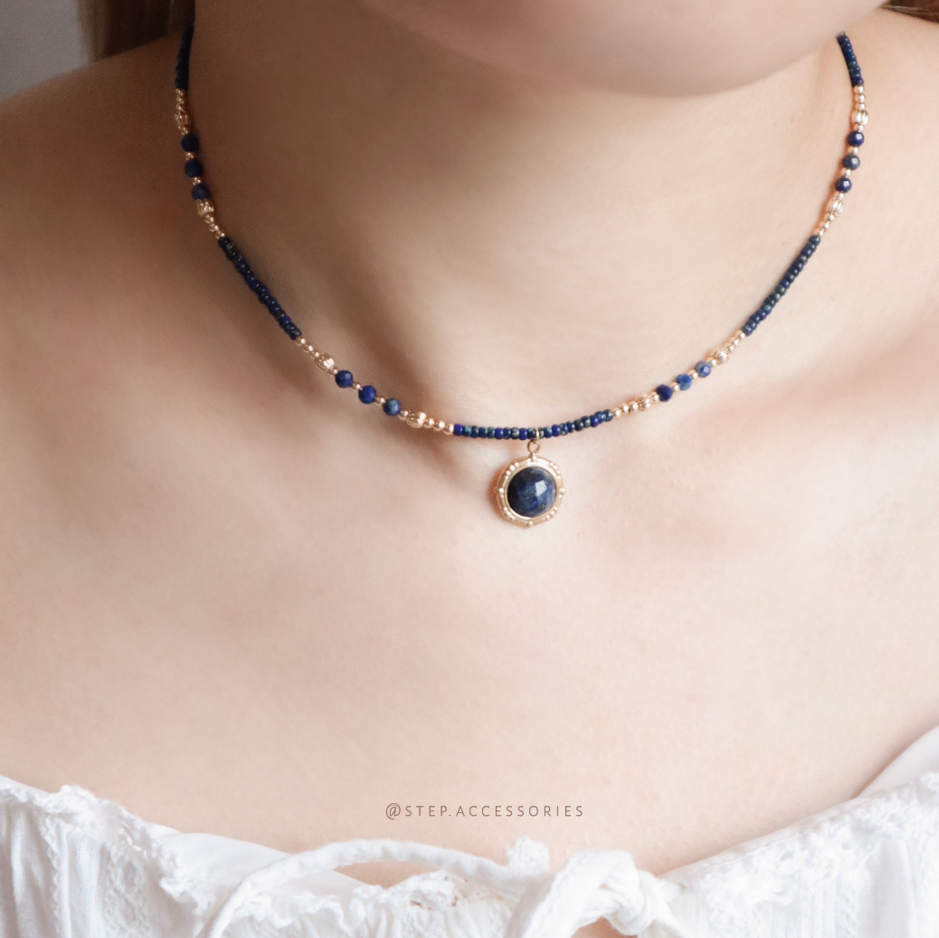 **青金石**提升智慧,減輕壓力~Ethnic Pendant Choker with Natural stone and Japanese glass beads/Ethnic Natural stone Bracelet