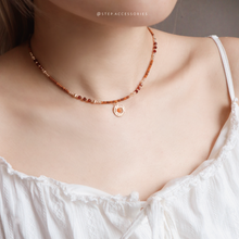 將圖片載入圖庫檢視器 **橙東陵玉,紅瑪瑙**促進血液循環~Ethnic Pendant Choker with Natural stone and Japanese glass beads/Ethnic Natural stone Bracelet
