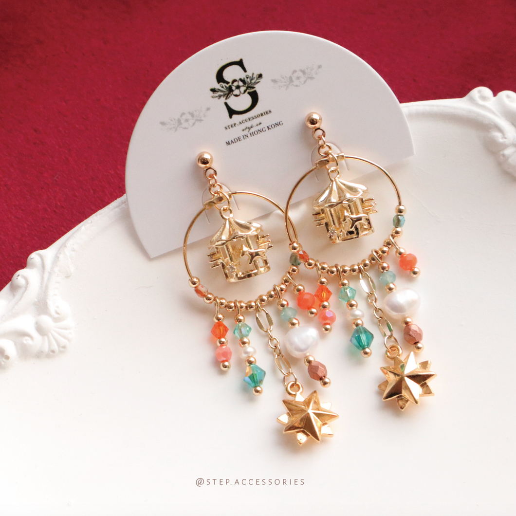 Circus & Star Earrings with Swarovski and Freshwater pearls