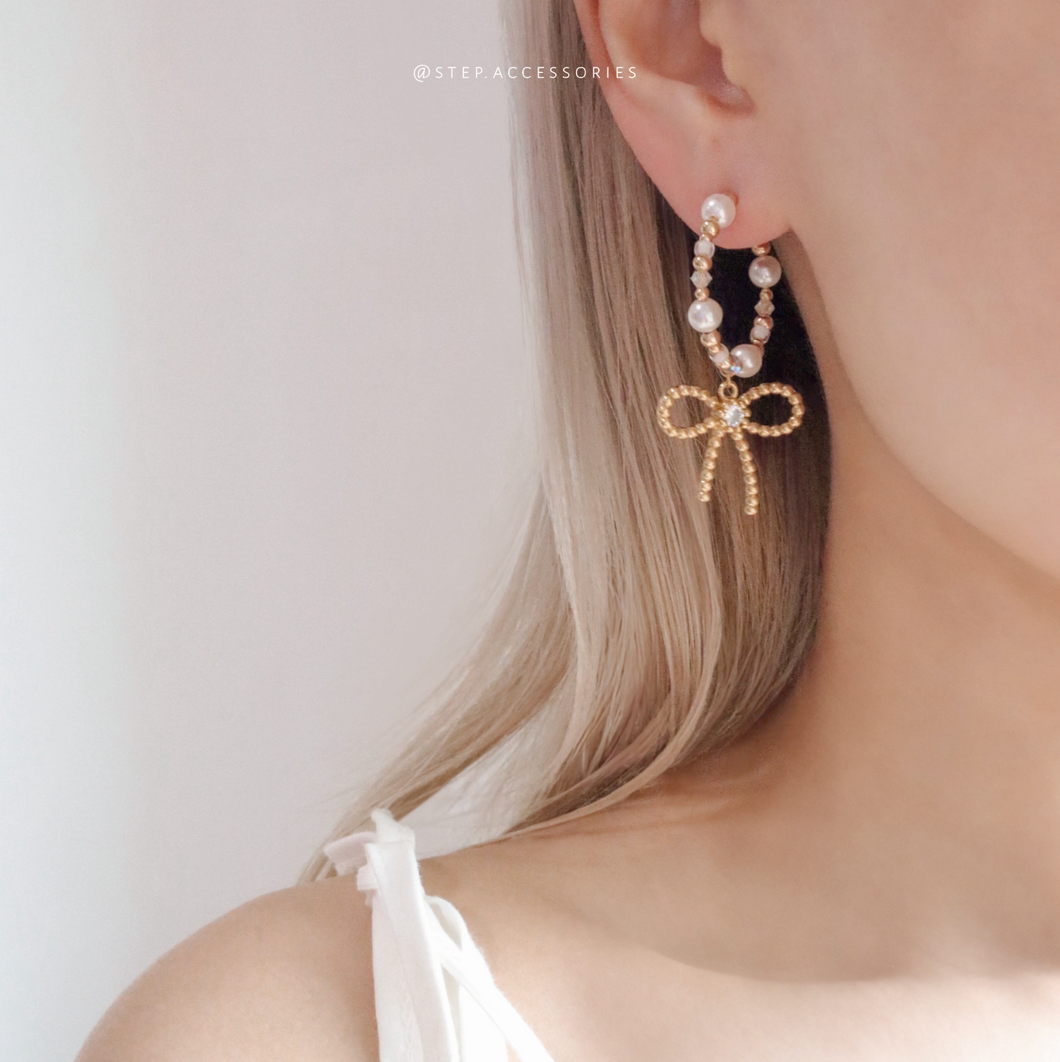 Ribbon Earrings with Swarovski and glass pearls