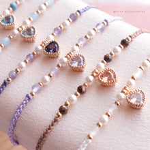 將圖片載入圖庫檢視器 Zircon Heart hand strap with Natural stone and glass pearls &lt;12 colors&gt;
