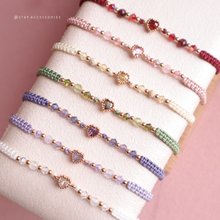 將圖片載入圖庫檢視器 Small Zircon heart Hand strap with Natural stone and Swarovski &lt;7 colors&gt;
