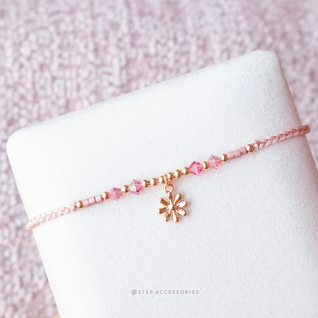 Gold flower pendant Hand strap with Swarovski and Japanese glass beads <8 colors>