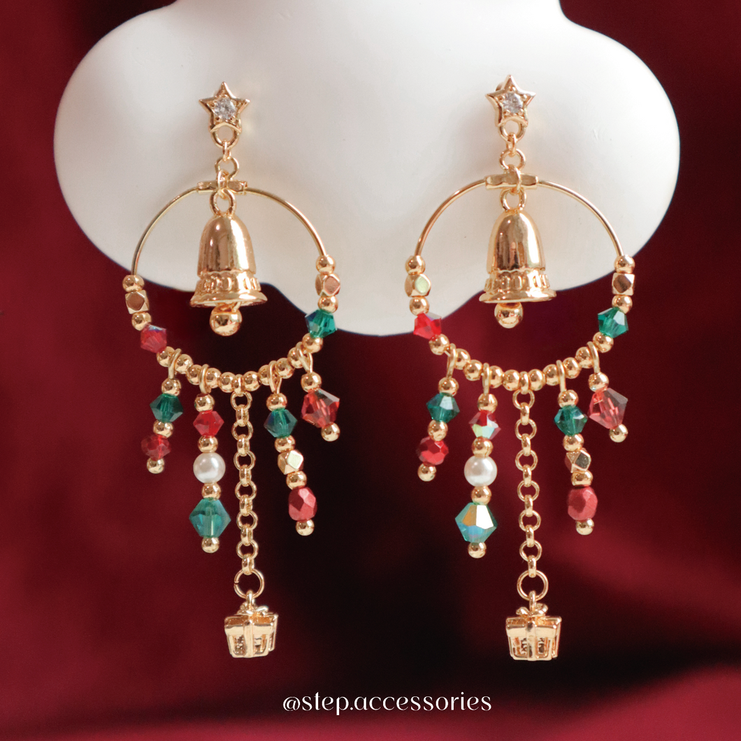 Christmas Bell Earrings with Swarovski and Czech glass beads