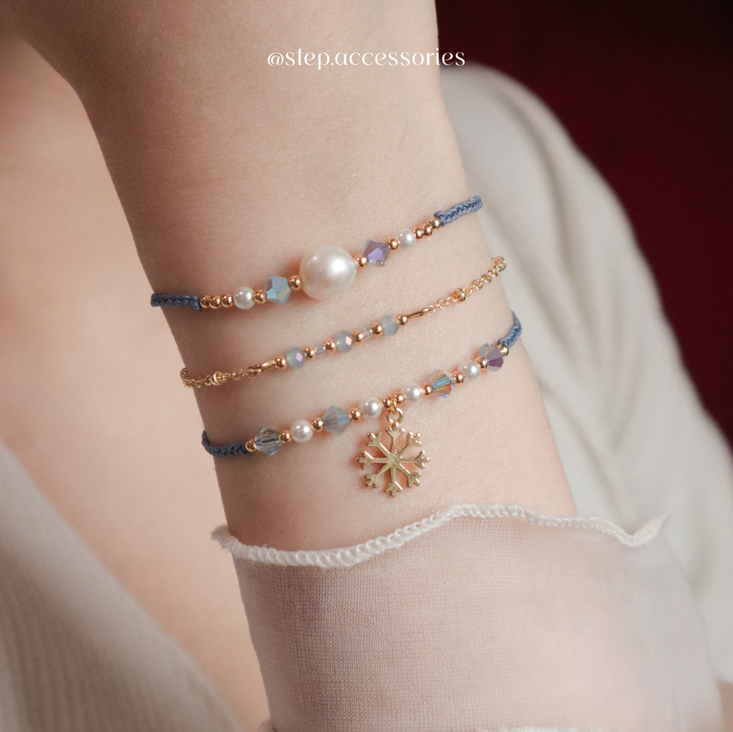 Christmas Blue Snowflake Hand strap piece/set with Freshwater pearl and Swarovski